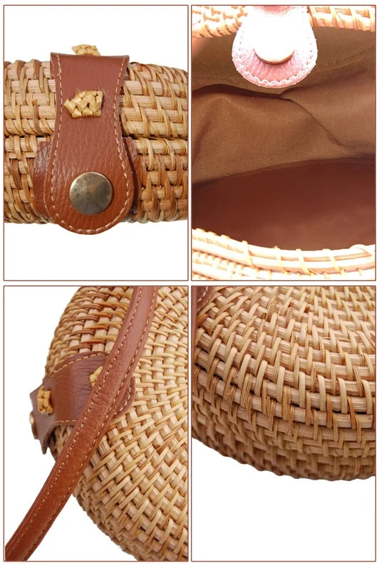 Rattan Straw Macaron Shell Crossbody