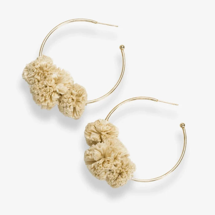 Rita Raffia Poms Hoop Earring