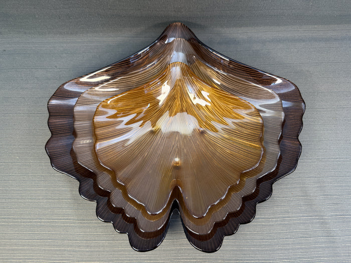 Set of 3 Iridescent Glass Gingko Leaf Trays
