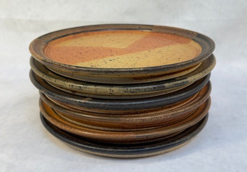 Set of 6 Glazed Stoneware Plates and Salt & Pepper Shakers