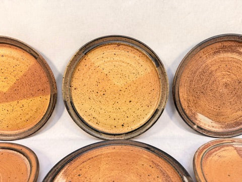 Set of 6 Glazed Stoneware Plates and Salt & Pepper Shakers