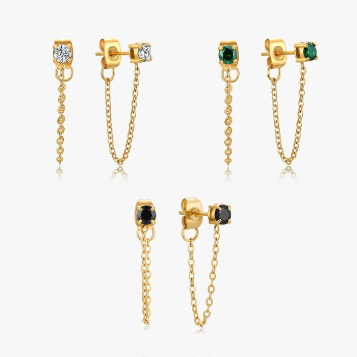 Single Gem Chain Gold Earrings - Flaire & Co.