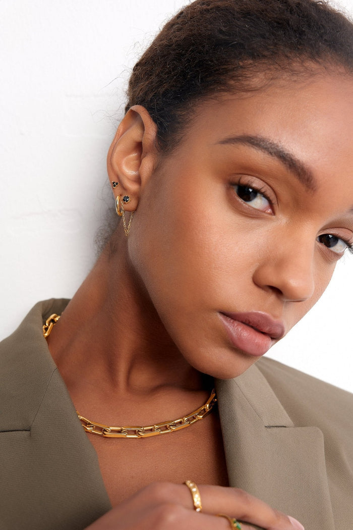 Single Gem Chain Gold Earrings - Flaire & Co.