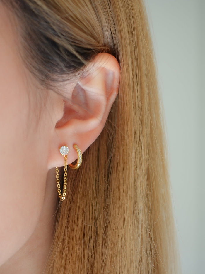 Single Gem Chain Gold Earrings - Flaire & Co.