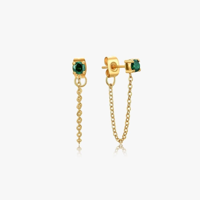Single Gem Chain Gold Earrings - Flaire & Co.