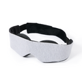 Gray sleep mask with black straps on a white background