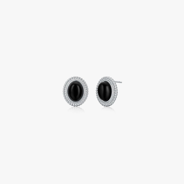 Small Oval Black Agate Earrings - Flaire & Co.