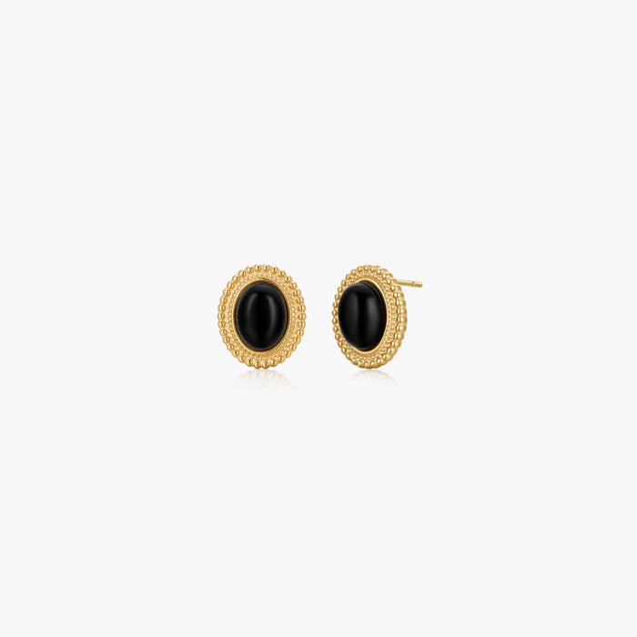 Small Oval Black Agate Earrings - Flaire & Co.