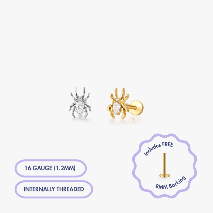 Spider Gem Titanium Flat Back Stud (Single) - Flaire & Co.