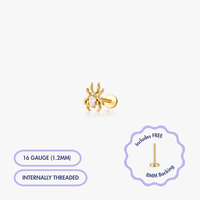 Spider Gem Titanium Flat Back Stud (Single) - Flaire & Co.