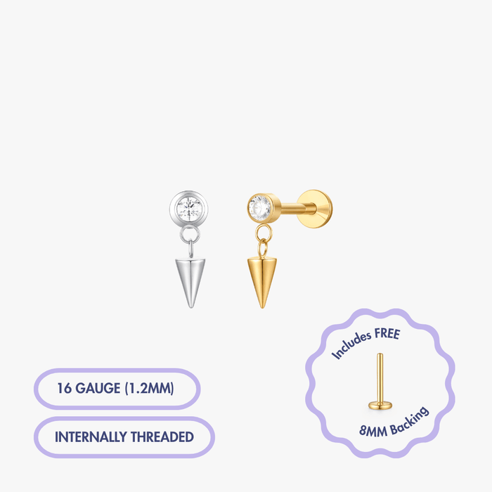 Spike Dangle Gem Titanium Flat Back Stud (Single) - Flaire & Co.