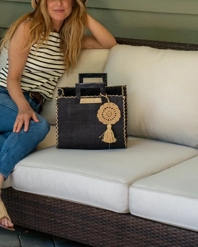 Stevie Square Straw Handbag