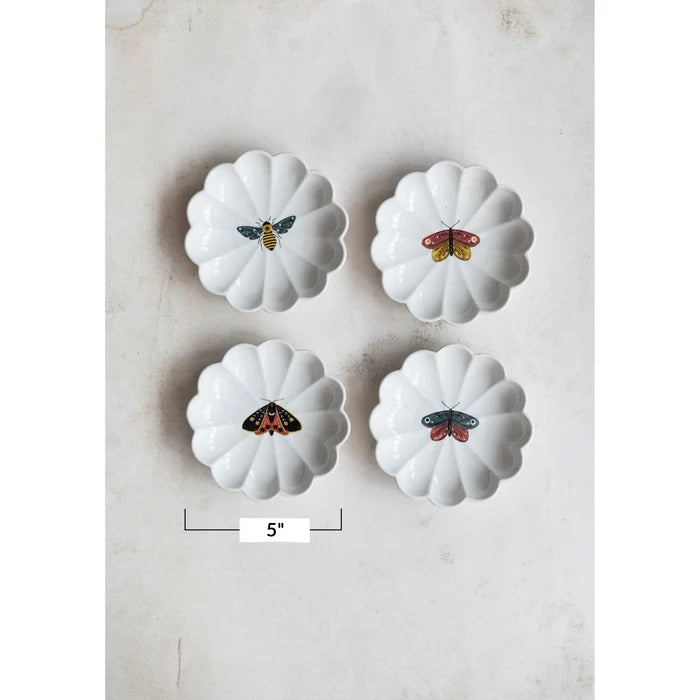 Stoneware Fluted Dish w/ Insect