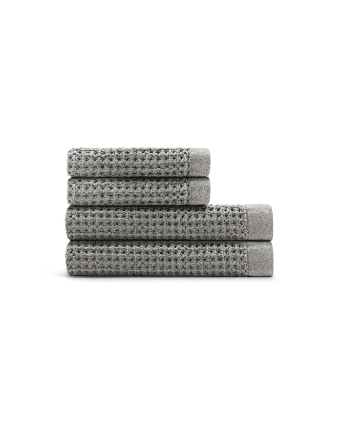 Supima® Waffle 4pc Bath Sheet Bundle featuring soft gray towels stacked neatly.
