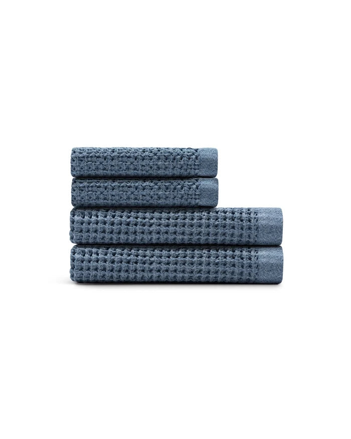 Supima® Waffle 4pc Bath Sheet Bundle featuring stacked towels in a soft blue color.