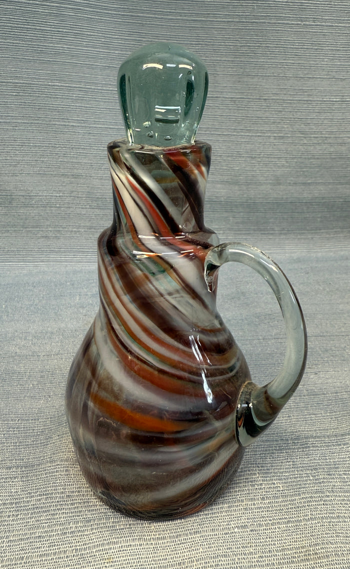 Swirl Browns and White Blown Glass Cruet