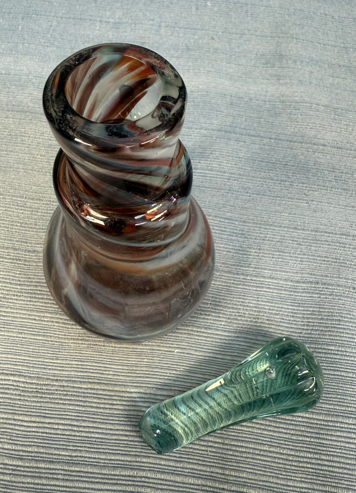 Swirl Browns and White Blown Glass Cruet