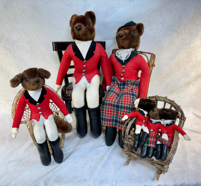 Tally-Ho Fox Family Shelf Plush Dolls with Chairs - Lot of 6 Foxes, 4 Chairs