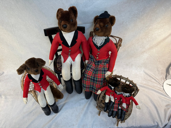 Tally-Ho Fox Family Shelf Plush Dolls with Chairs - Lot of 6 Foxes, 4 Chairs