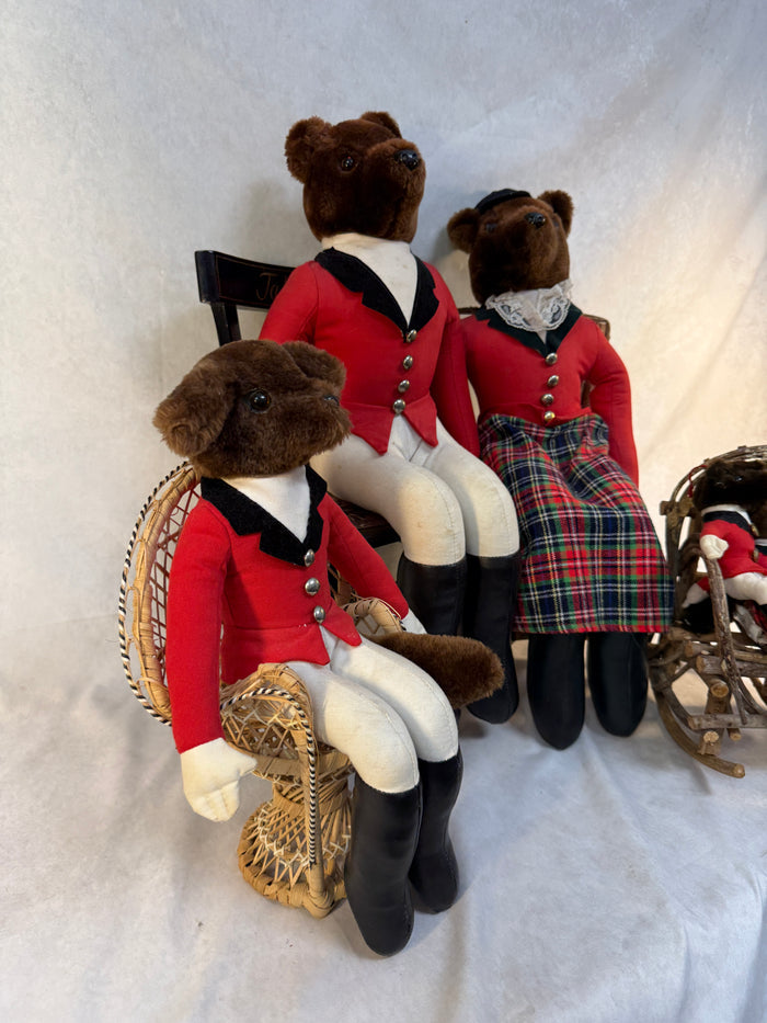 Tally-Ho Fox Family Shelf Plush Dolls with Chairs - Lot of 6 Foxes, 4 Chairs