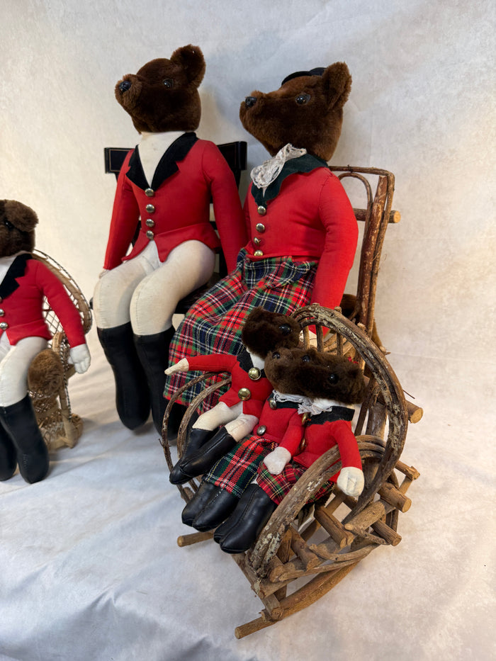 Tally-Ho Fox Family Shelf Plush Dolls with Chairs - Lot of 6 Foxes, 4 Chairs