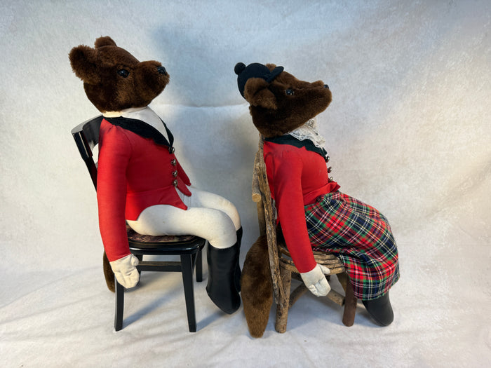 Tally-Ho Fox Family Shelf Plush Dolls with Chairs - Lot of 6 Foxes, 4 Chairs