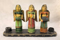 Three Musical Angels Carved Wood Candle Holder