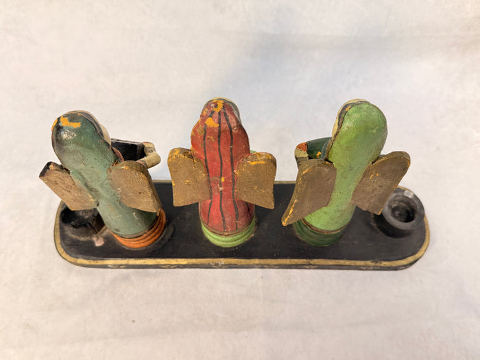 Three Musical Angels Carved Wood Candle Holder