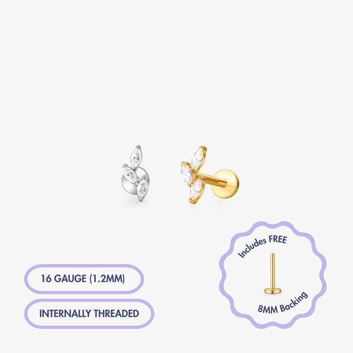 Trio Leaf Gem Flat Back Stud (Single) - Flaire & Co.
