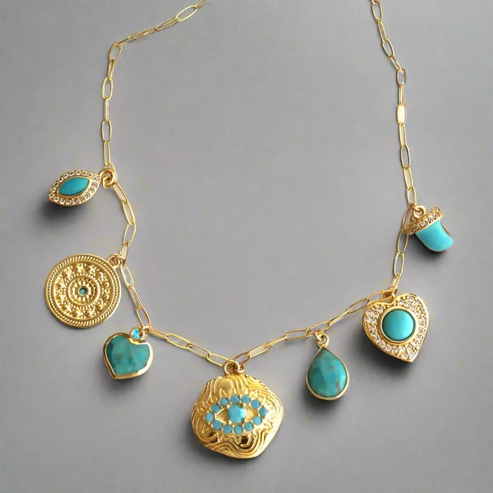 Turquoise Multi Charm Necklace