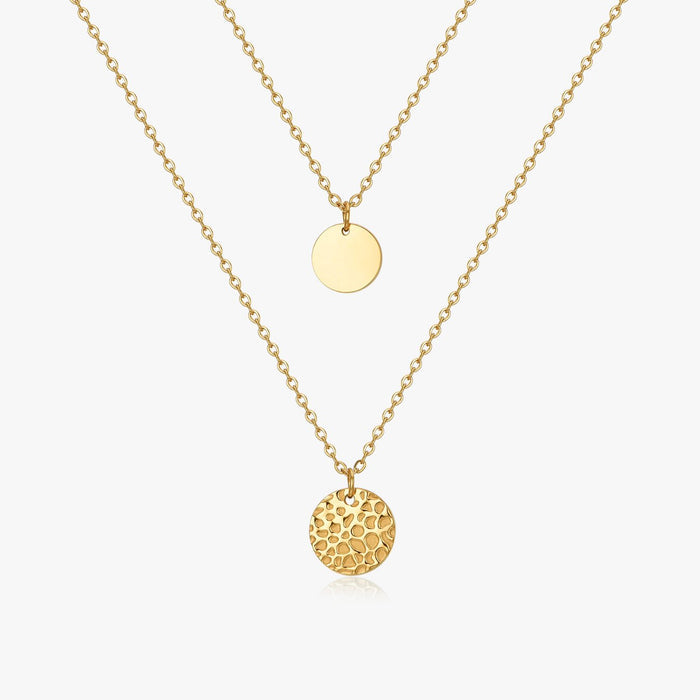Two Layered Disk Necklace in Gold - Flaire & Co.