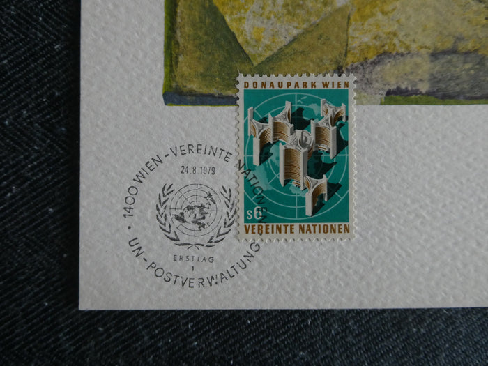 United Nations First Day Issue Stamped Print, 1979 - Hall Groat Mixed Media Collage