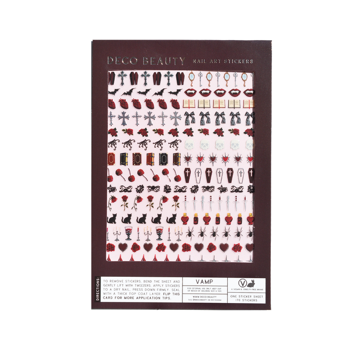 VAMP nail art sticker sheet flat lay on a white background