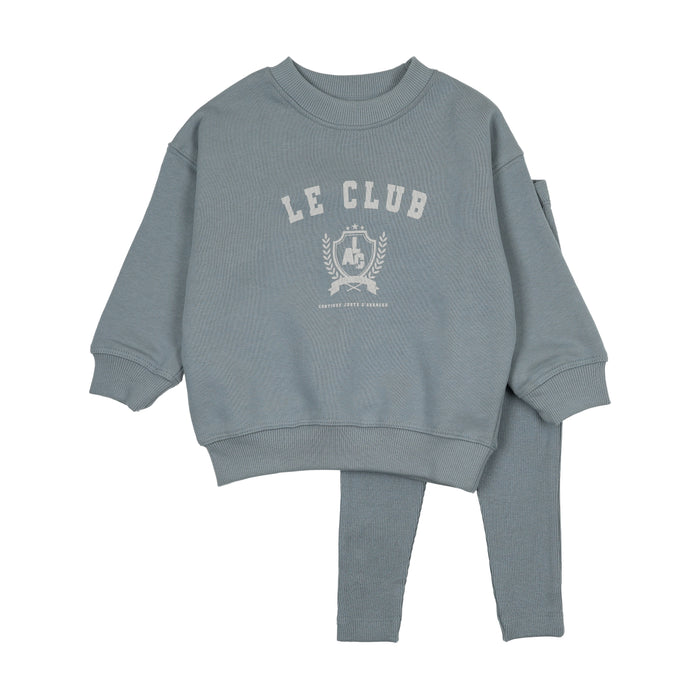 Varsity Crest Boy Sweatshirt Set-Misty Blue
