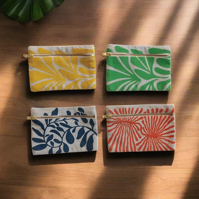 Woven Cotton Printed Zip Pouch Asst