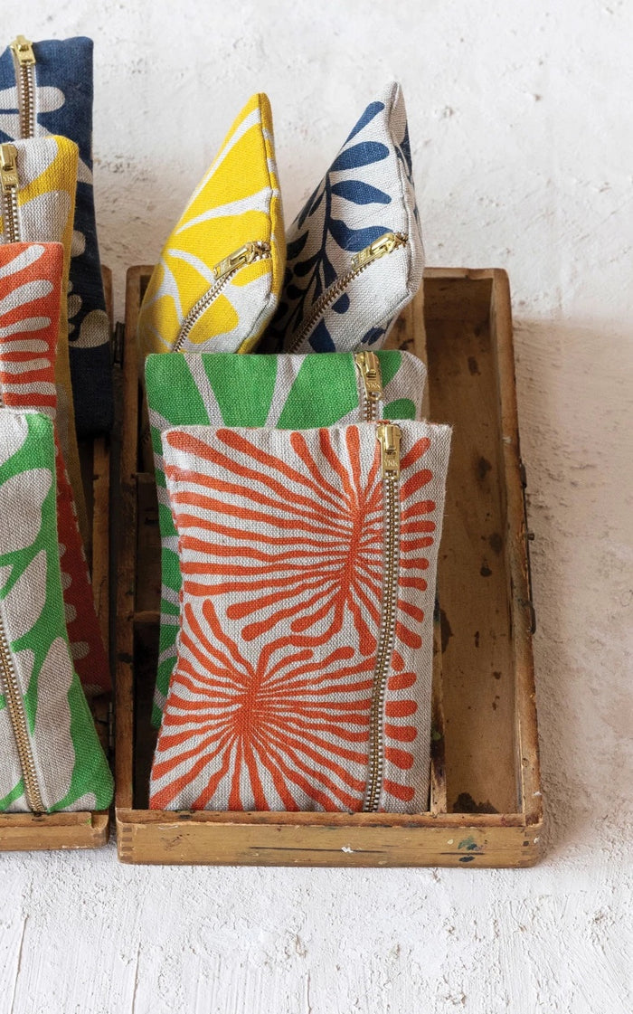Woven Cotton Printed Zip Pouch Asst