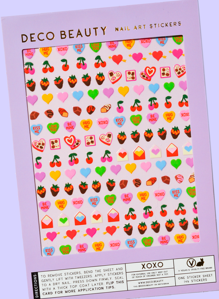 XOXO Sticker sheet, valentine's day themed with candy and rainbow hearts